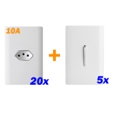 Kit 20 Tomadas 10A + 5 Interruptores Simples - Dicompel Novara
